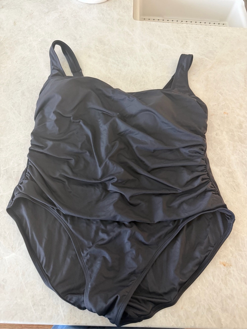 2 Anne Cole 1 piece black and white  cheetah and black  swimsuits size 18W - Picture 5 of 6